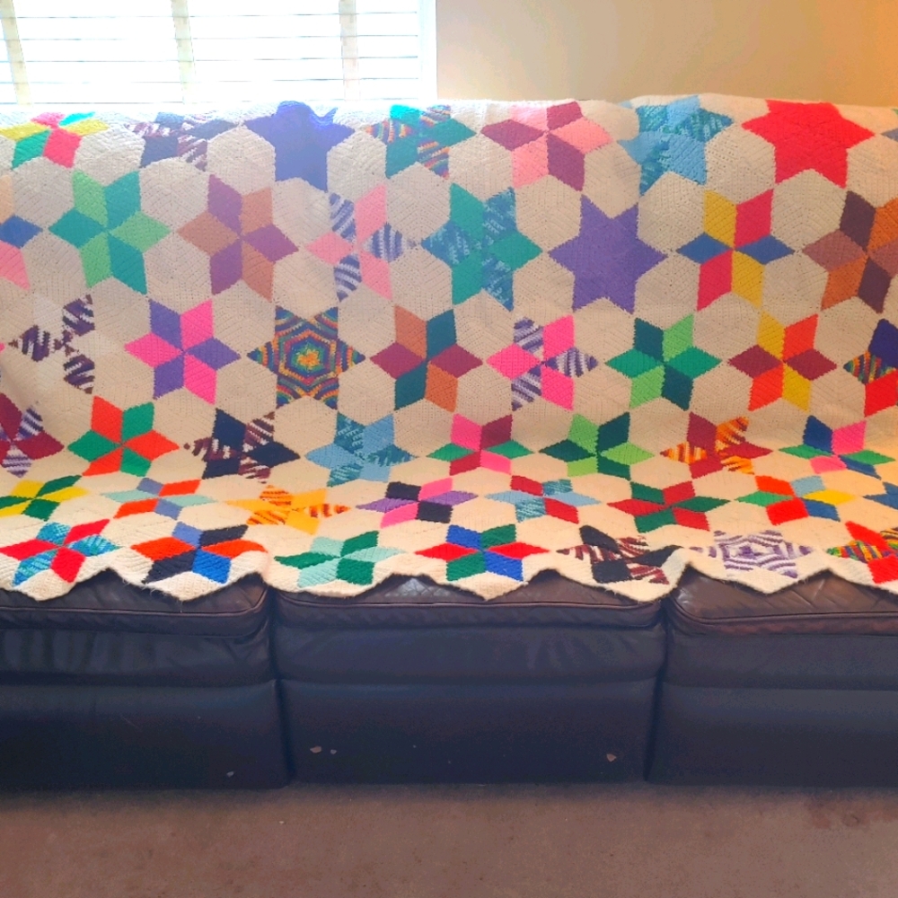 Quilt Afghan Crocheted Heavy Blanket Cotton Star 6